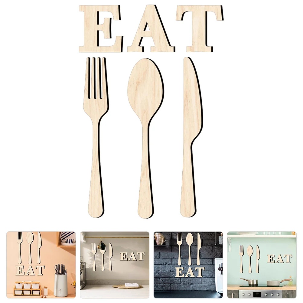 

Eat Wall Kitchen Sign Decor Wood Spoon Fork Hanging Farmhouse Letter Signs Letters Plaque Cutting Board Rustic Quote Cutout