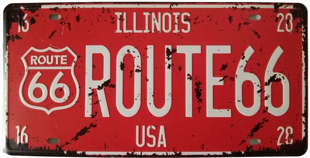 

ERLOOD ILLINOTS Route 66 Retro Vintage Auto License Plate Tin Sign Embossed Tag Size Home Pub Bar Decor 6 X 12