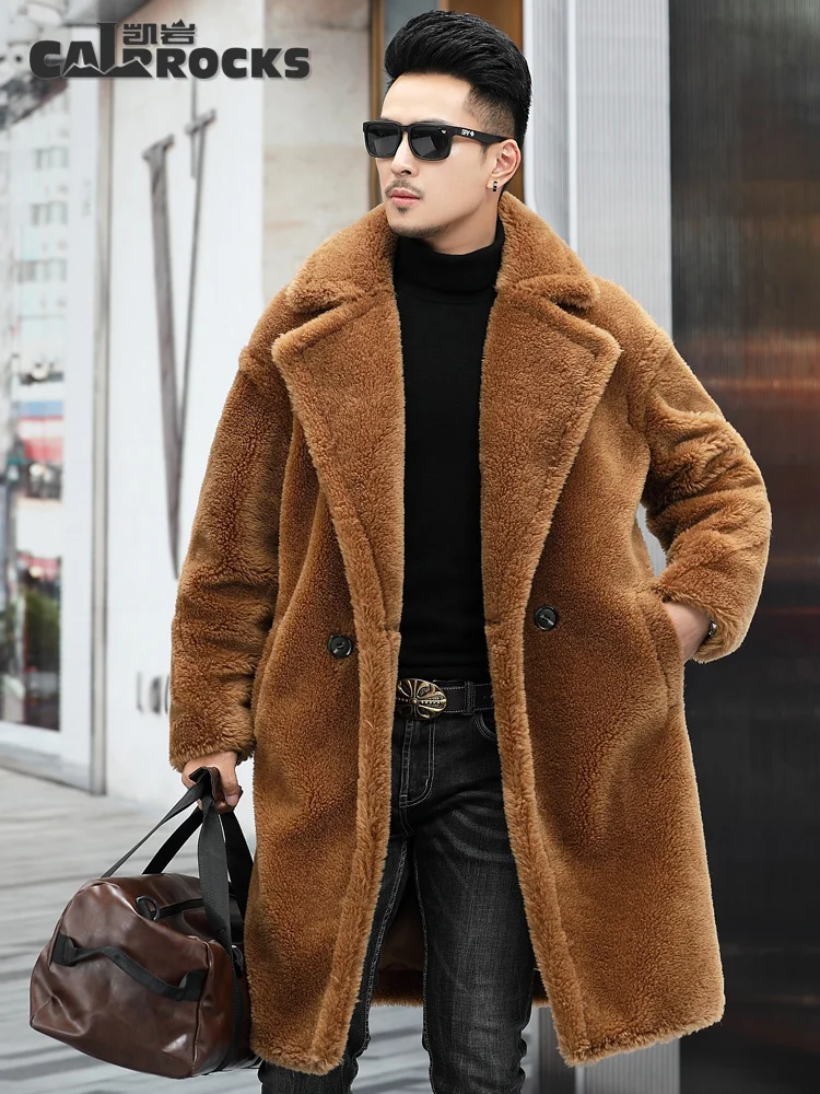 

Winter Men's Leather Coat Fur Integrated Bear Cashmere Long Alpaca Coat Men's Leather Fur Coat fur leather jacket