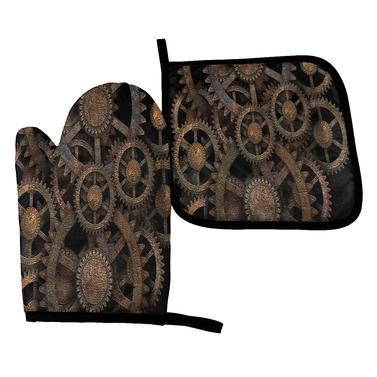 

Infernal Vintage Steampunk Gears Kitchen Gloves Baking Oven Cooking Oven Mitts Pad BBQ Gloves Microwave Insulation Pad