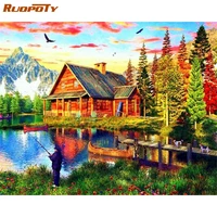 ruopoty frame field house diy painting by number handpainted oil painting landscape wall art picture for childrens room decor