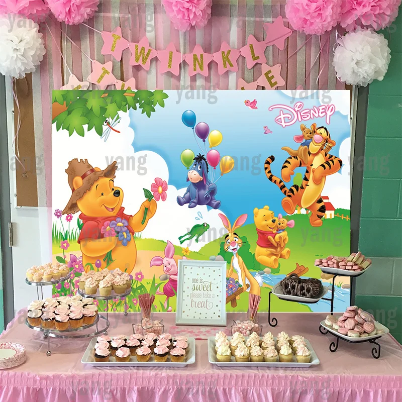 Disney Cartoon Colorful Balloon Backdrop Wall  Winnie Bear Tigger Piglet Boy Party Banner Custom Baby Shower Background Birthday enlarge