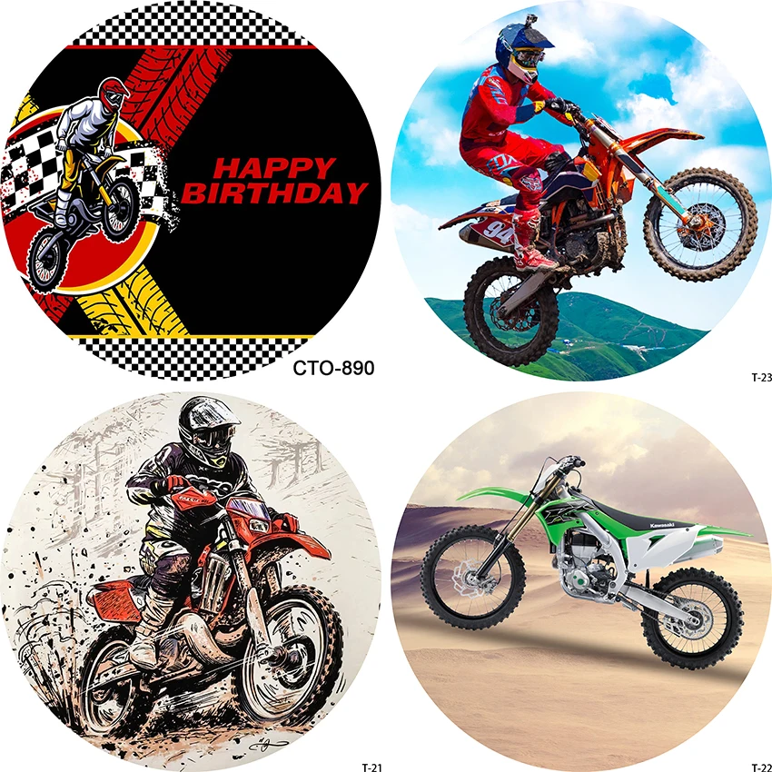 

Motocross Photography Round Background Blue Balloons Decor Motorcycle Boys Birthday Party Circle Backdrop Photo Studio Props