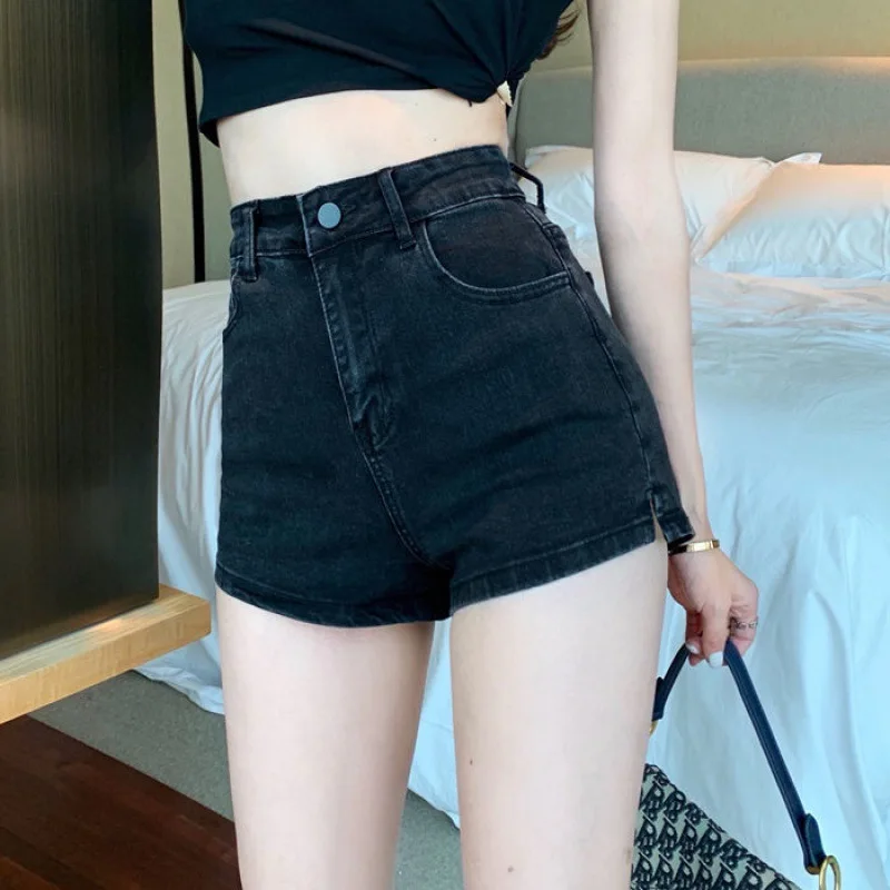 

Fashion Jean Shorts Women Summer High Waisted Solid Hot Short Jeans For Ladies Elastic Denim Shorts Slit Jeans Pants Slim Shorts