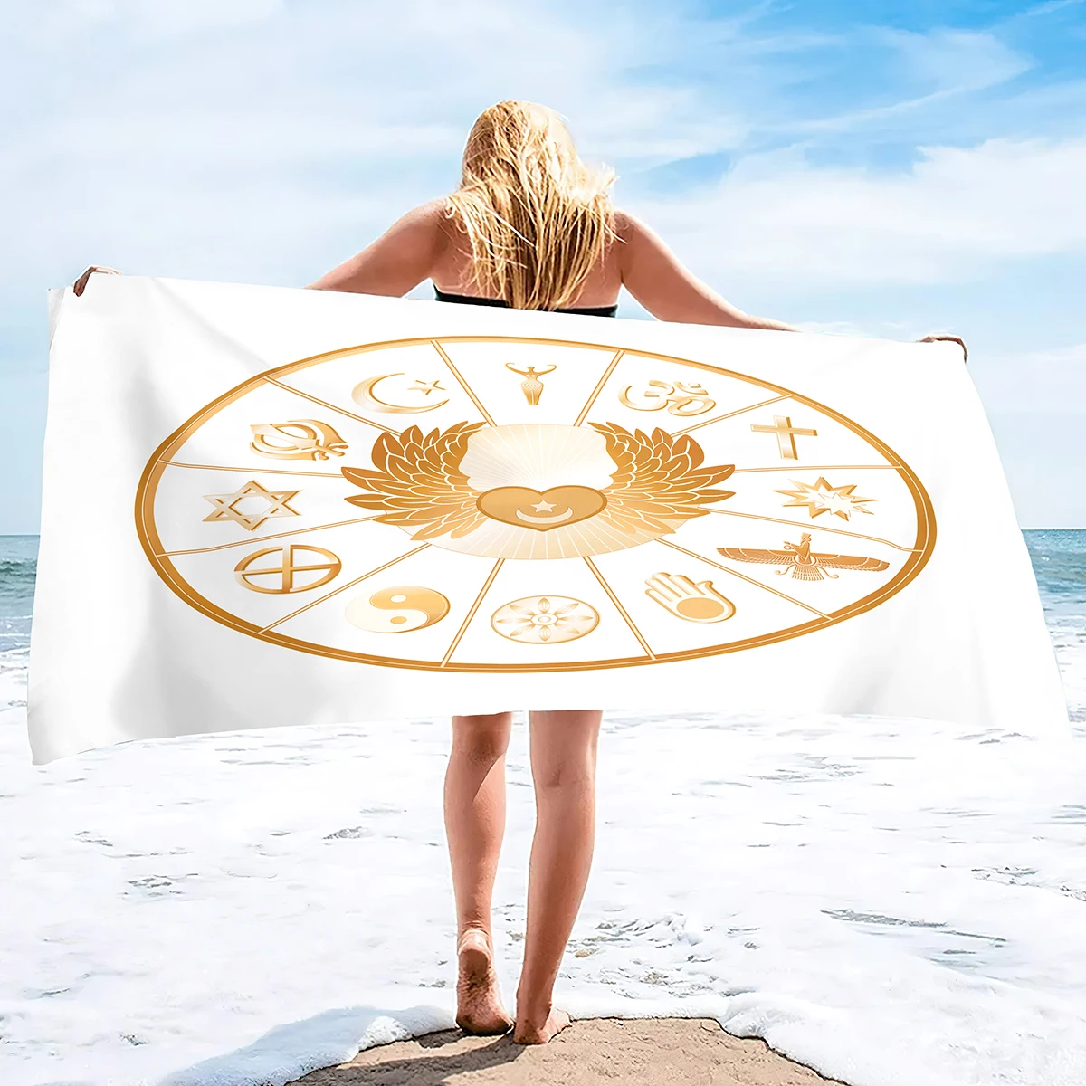 

Christianity Buddhism Large Beach Towel Lightweight Pool Towels Quick Dry Bath Towel Ultra Soft Super Water Absorbent Pool Throw