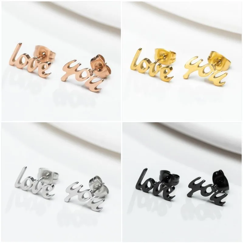 

Lovely Stainless Steel "love you" Stud Earrings for Women Girl