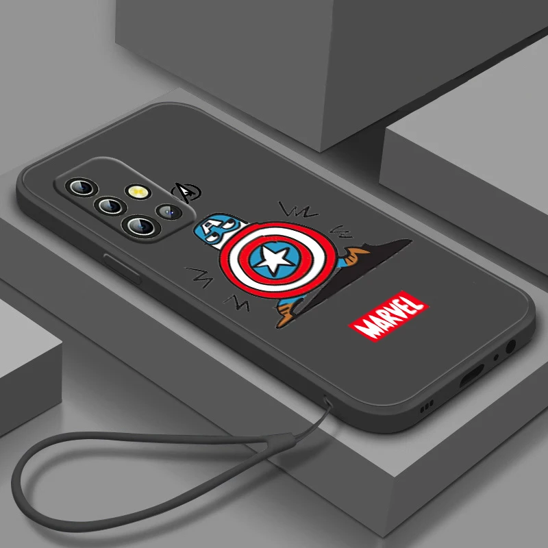 

Marvel Cute Captain America For Samsung A04 S A71 A51 A42 A41 A30 A32 A21S A12 A11 A01 A02 4G 5G Liquid Rope Phone Case