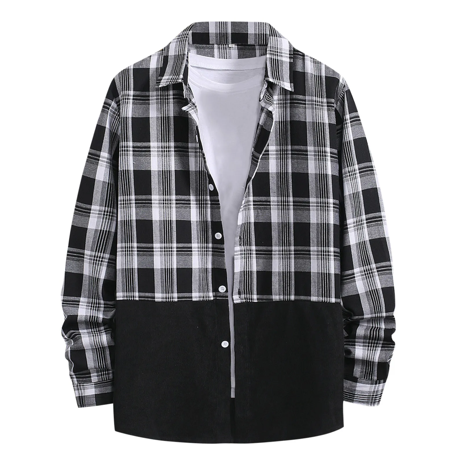 

Men Long Sleeve Casual Turn-Down Collar Plaid Splice Single Breasted Popular Autumn Winter Shirts Top Blouse Shirts Bulk