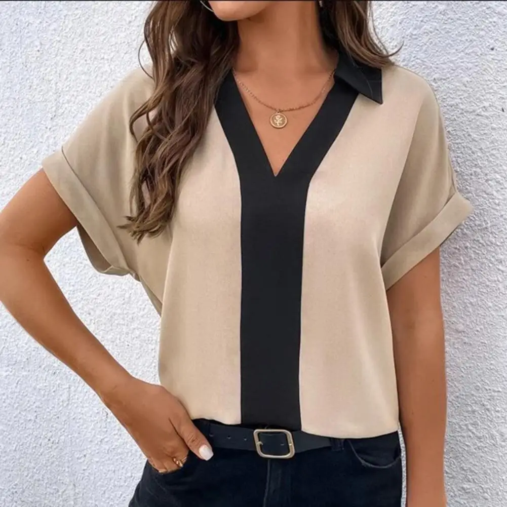 

Stylish Lady Top Patchwork Women Summer Shirt Soft Streetwear Lady Summer Shirt Daily Wear