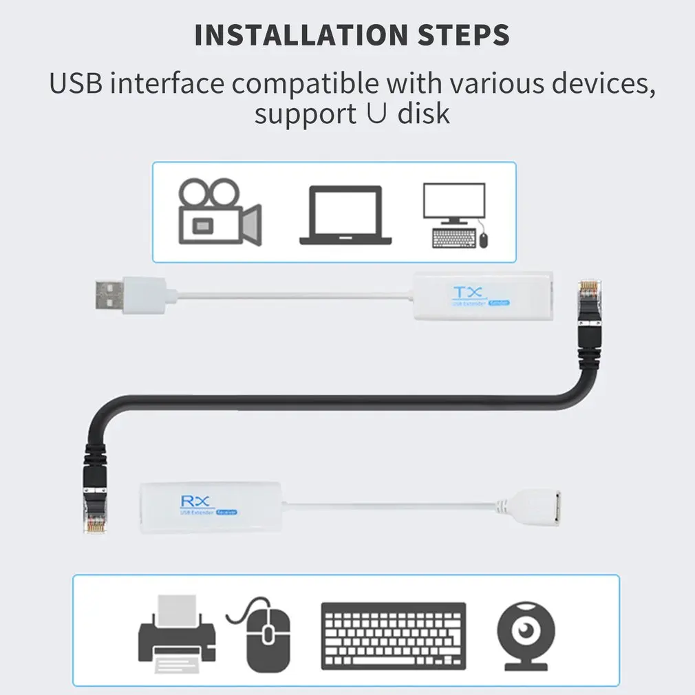 Фото Удлинитель USB 2,0 200 м, кабель Ethernet RJ45 USB2.0 RJ45 200 м, удлинитель, адаптер TX RX, приемник отправителя №5