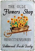 flower tin sign poster retro the olde flowers shop fresh cut sunflowers for home cafe bar wall decorationt