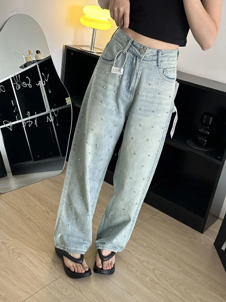 Женские свободные плиссированные джинсы с высокой талией