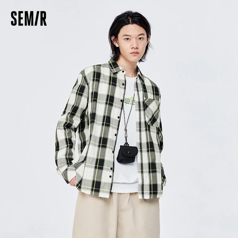 

Semir Long Sleeve Shirt Men Contrast Color Plaid Shirt 2022 Autumn Boys' New Lapel Casual Shirt Cotton Tide