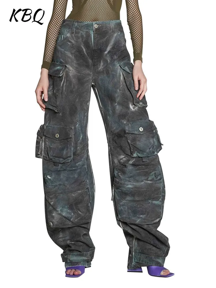 

KBQ Streetwear Camouflage Cargo Pant For Women High Waist patchwork Pockets loose Pants Female Fashion Style Clothing New 2023