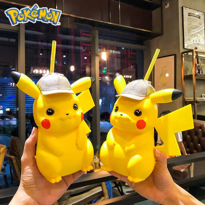 

650ML Pokemon Pikachu Water Bottle Movie Anime Straw Cup Cartoon Creative Pp Material Couple Style Straw Cup Good Gift For Kids