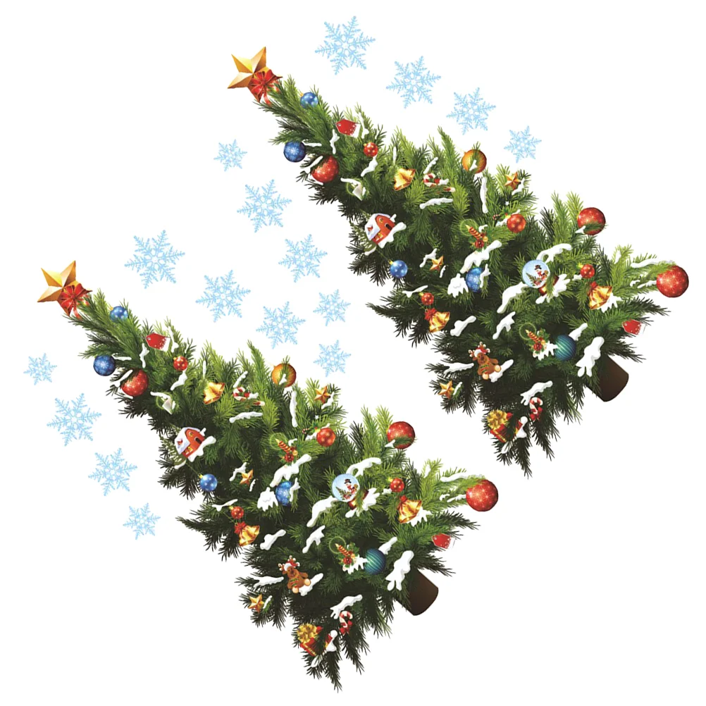 

2Sheets of Xmas Wall Mural Kids Christmas Stickers Peel and Stick Sticker Christmas Tree Decals Xmas Window Ornaments