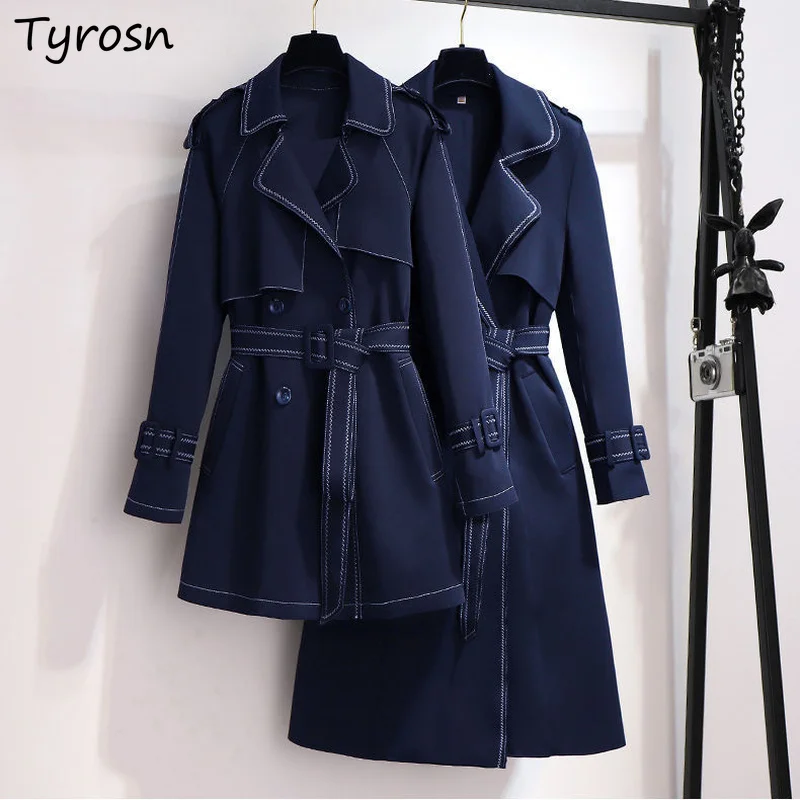 

M-4XL Trench Women Retro All-match Sashes Notched Coats Stylish Vintage Streetwear Ulzzang Double Breasted Top Students
