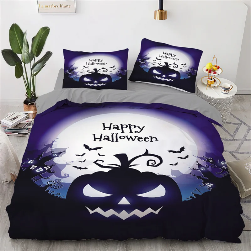 

Halloween Cute Ghost Pumpkin Skull Pattern Bedding Set King US EU AU Size Duvet Cover Set Horror Funny Quilts Covers Pillow Case