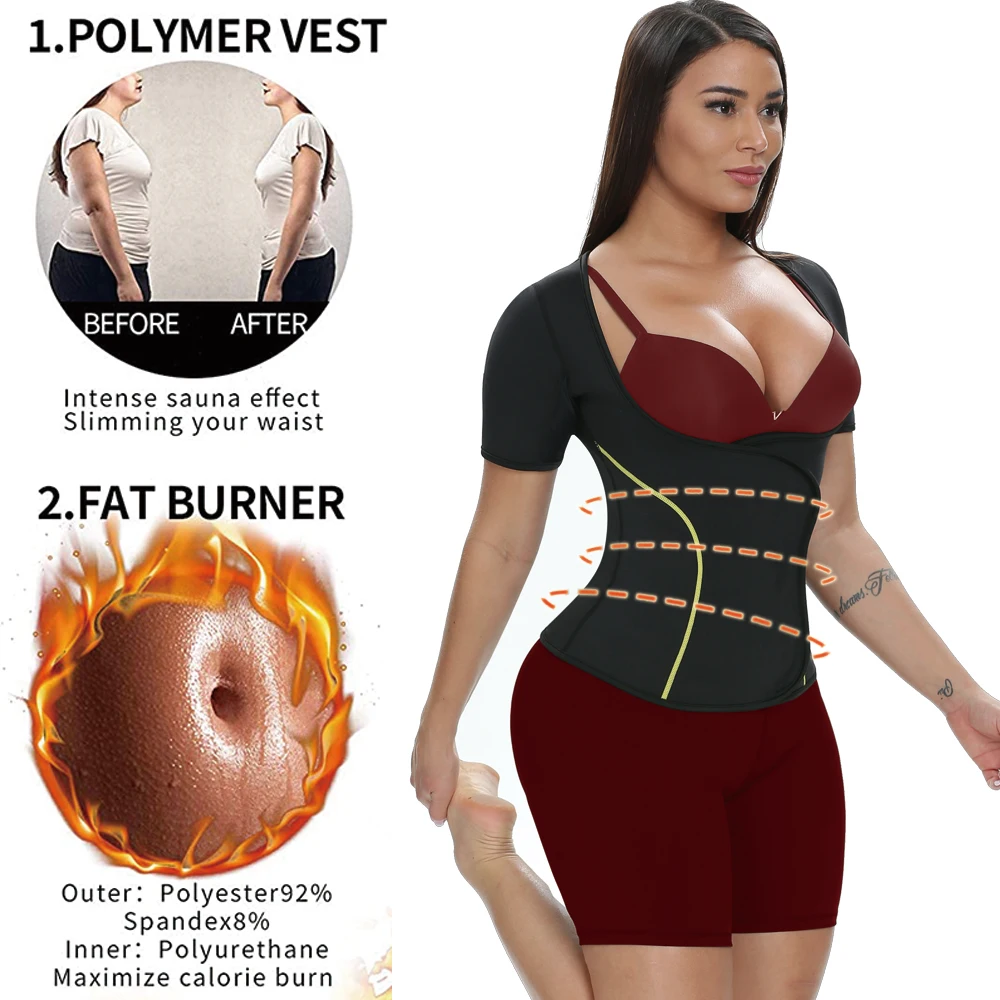 LAZAWG Sauna Top for Women Weight Loss Short Sleeve Slimming Shirt Fat Burners Waist Trainer Ladies Body Shaper Workout Sport