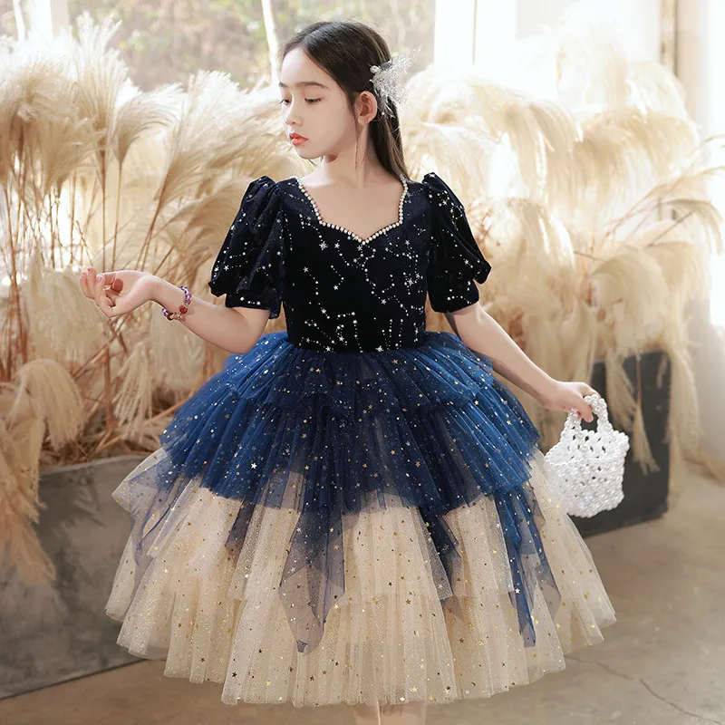 

Little Girls Children Elegant New Evening Party Birthday Ceremony Princess Fluffy Dress Kids Teens Piano Costumes Host Dress