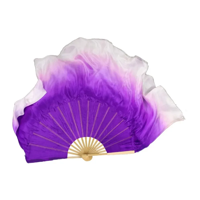 

16"-30" Multi Size Purple White Gradient One Pair Real Silk Fan Veils Bellydance Stage Show Props 1L+1R