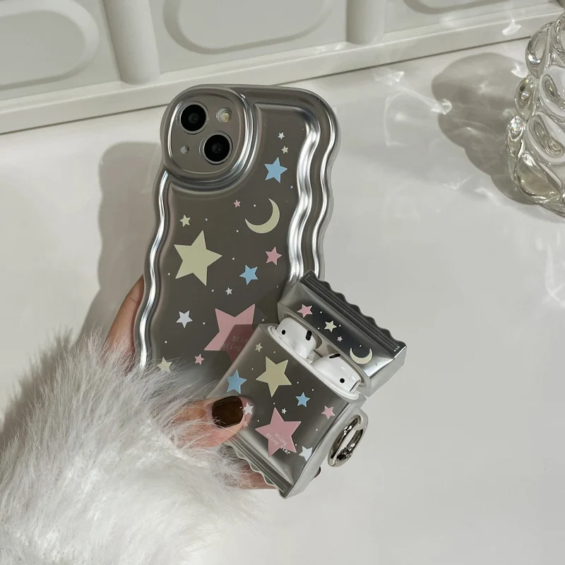 

Luxury plating colorful stars case For iphone 11 12 13 14 14Pro Max for airpods 3 Pro 1 2 phone case+ airpods cover fundas