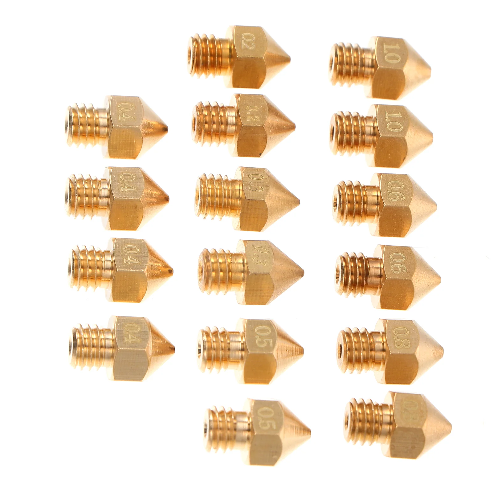 

16pcs Professional Sturdy Brass 3D Nozzle Thread Printing Nozzle Extruder Nozzles