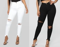 2022 summer new fashion street style ripped solid color denim trousers ladies jeans womens clothing