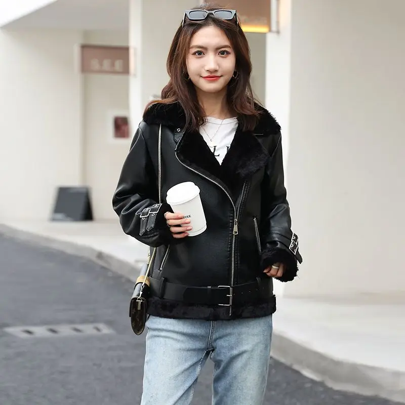 Women Solid Retro Print Faux Soft Leather Jacket Coat Female Pu Slim Motor Biker Leather Coat Ladies Long Sleeve Loose Coats G37