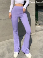 solid hot y2k woman pants e girl aesthetic fashion streetwear women clothes slim high waist capris sexy bell bottom flare tights