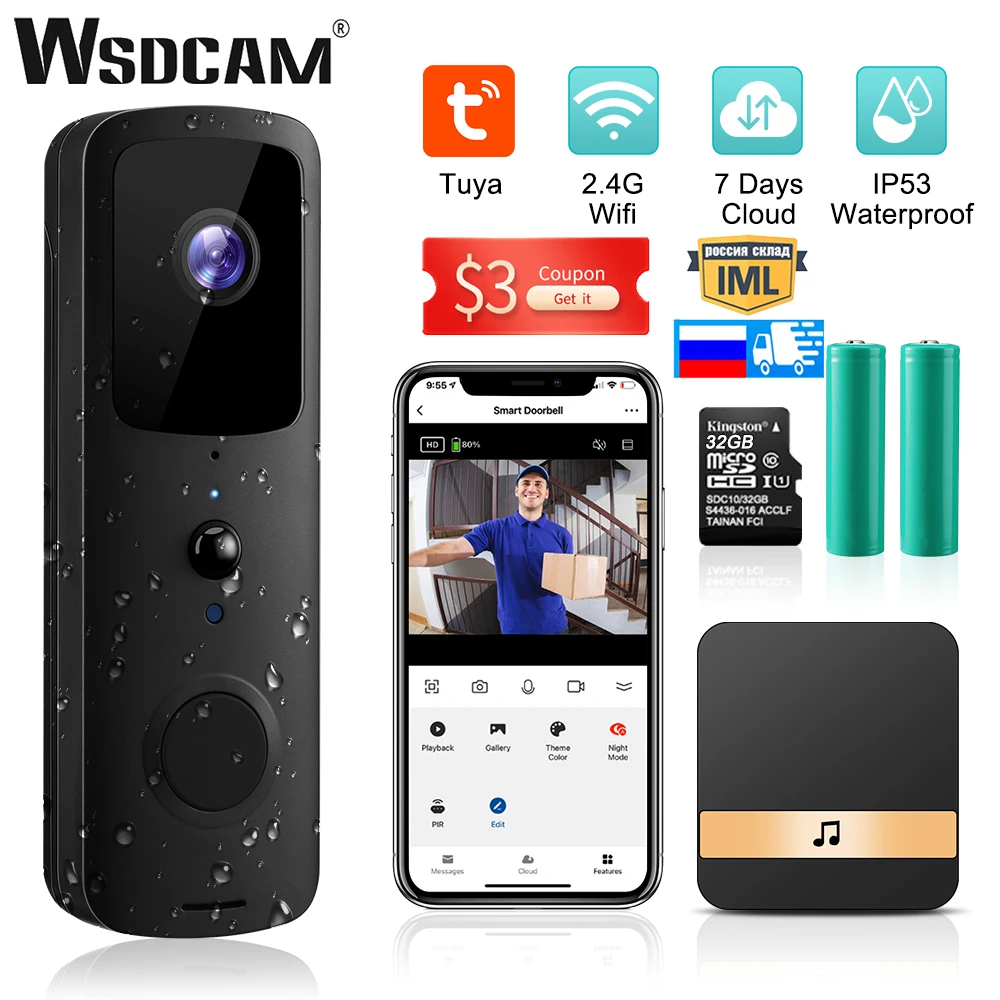 WSDCAM WIFI Doorbell Camera Smart Home 1080P HD IR Night Vision Wireless Phone Door Bell Camera Security Video Intercom For Apar