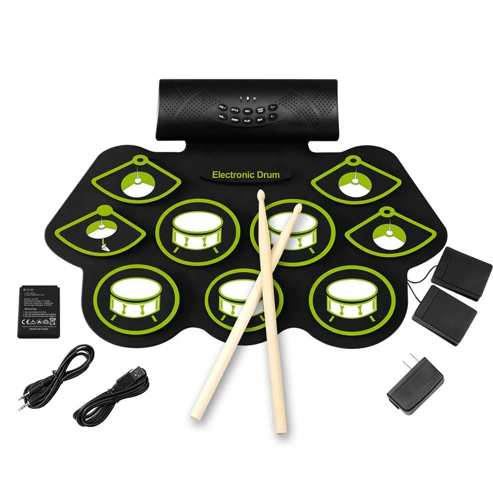 Электронный барабанный USB-барабан набор музыкальных инструментов зеленый цвет