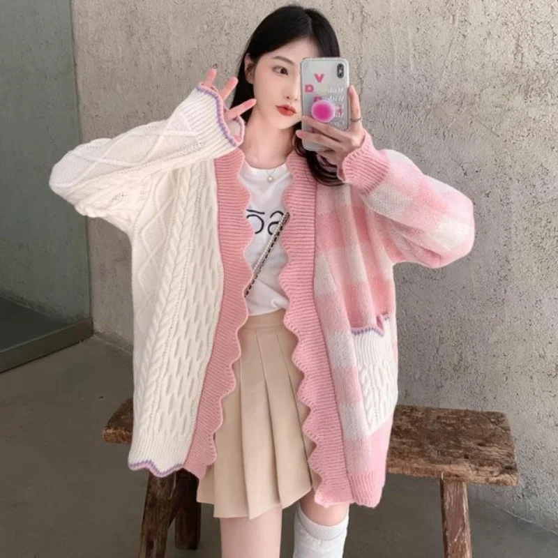 

Sweater design loose sweater cardigan coat women plaid knitting top Spring and Autumn 2023 casual long sleeve cardigan sweater