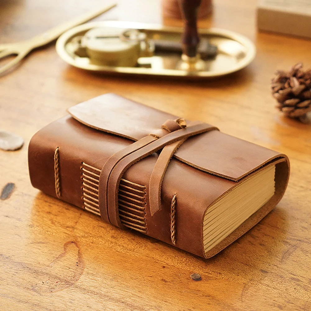 Vintage Handmade Journal Notebook Genuine Leather Retro Notebook Classic Diary Thickened Sketchbook Neutral Cowhide Notepad
