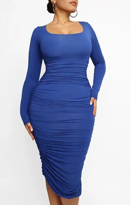 

Women's Square Neck Sexy Shaping Pleated Wrapped Hip Dress 2023 New Hot Selling Fashion Casual Women's Wear