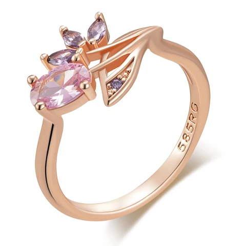 Кольцо SYOUJYO винтажное розовое золото с цирконом