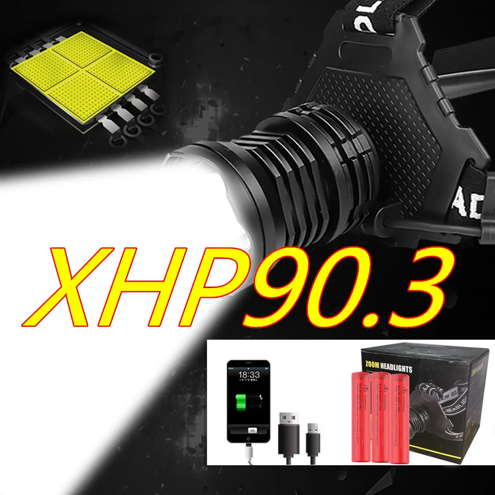 

600000 LM XHP90.3 LED Headlight High Power Head Lamp 36W Usb Headlamp Rechargeable XHP70.2 18650 Head Light Zoomable for bike