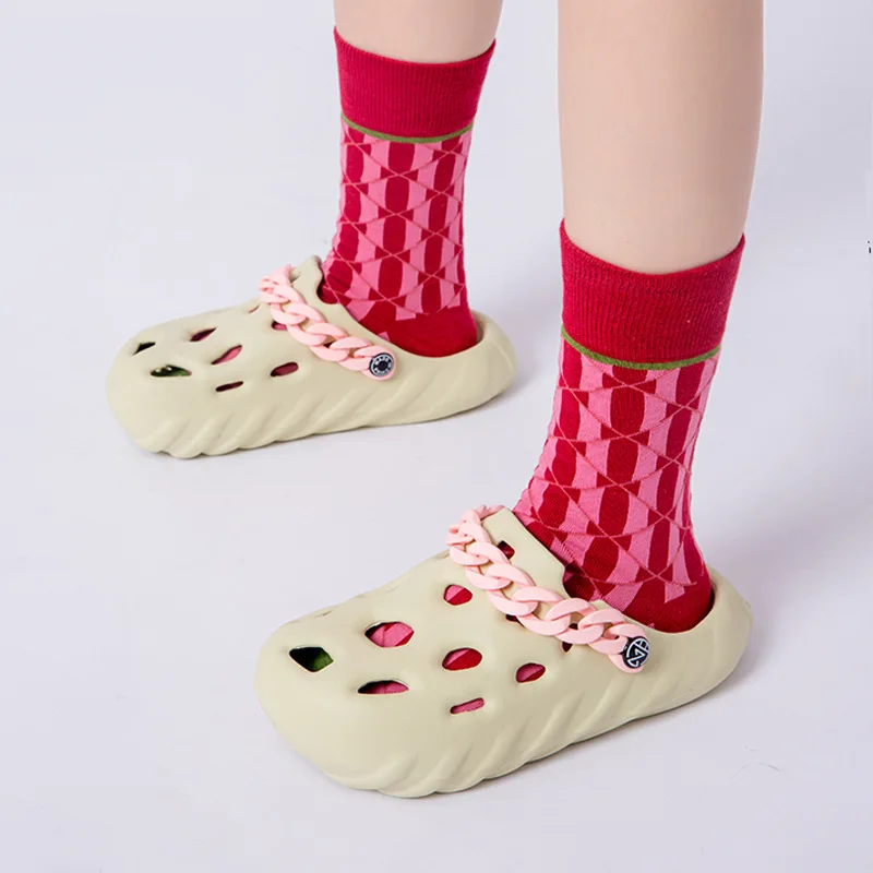 

Women Clogs Sandals Non-slip Summer Hole Shoes Female Flat Thick Heels Trendy Chain Design Waterproof EVA Girl Garden Shoe