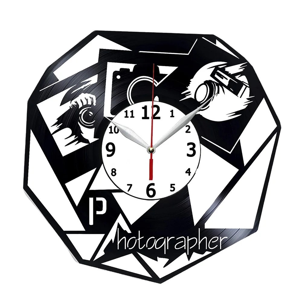 Фотографы с виниловой пластиной настенные часы эффектом рука на камеру