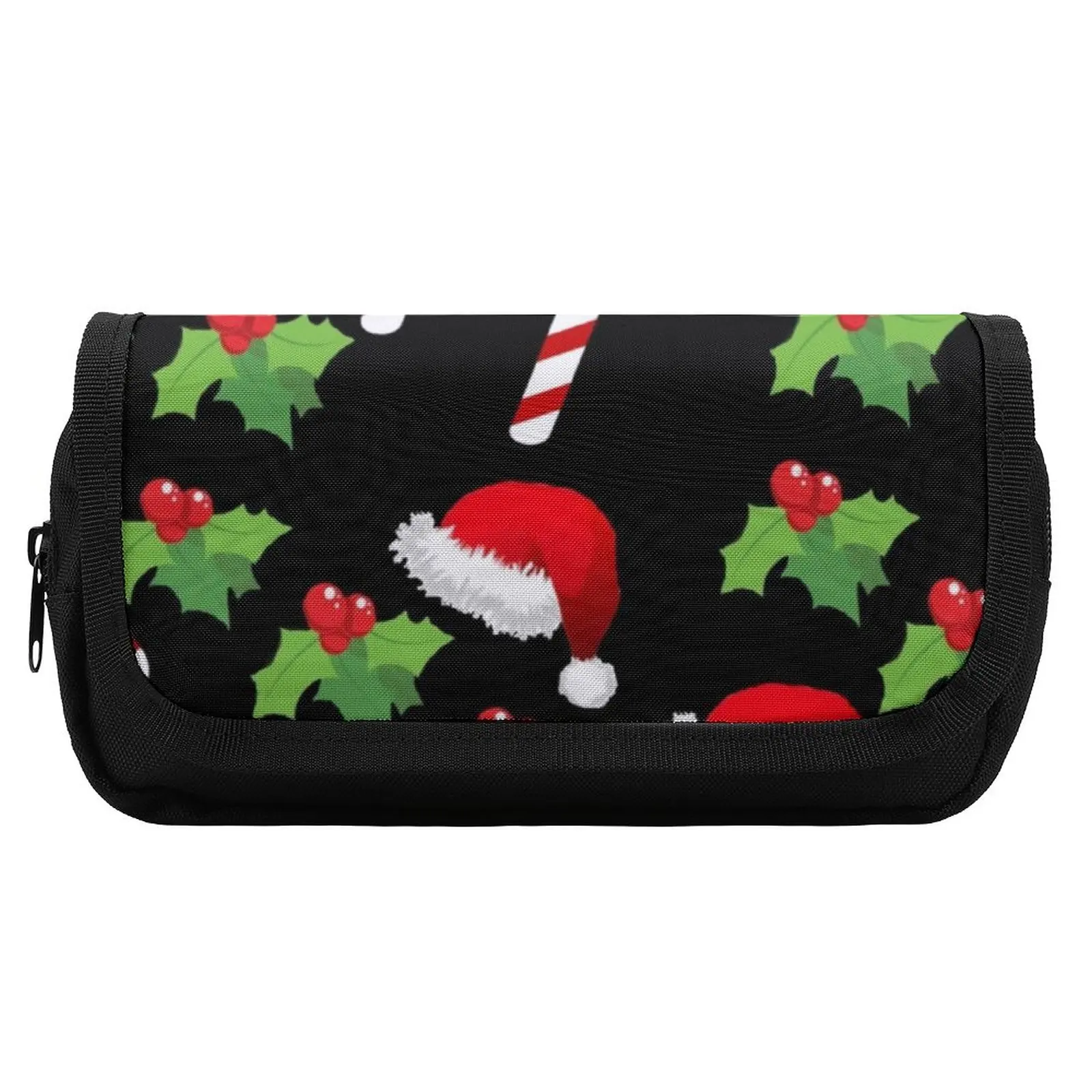 Christmas Hat Print Pencil Case Cartoon Christmas Hook and Loop Cute Double Pockets Pencil Box Stationery Pen Organizer