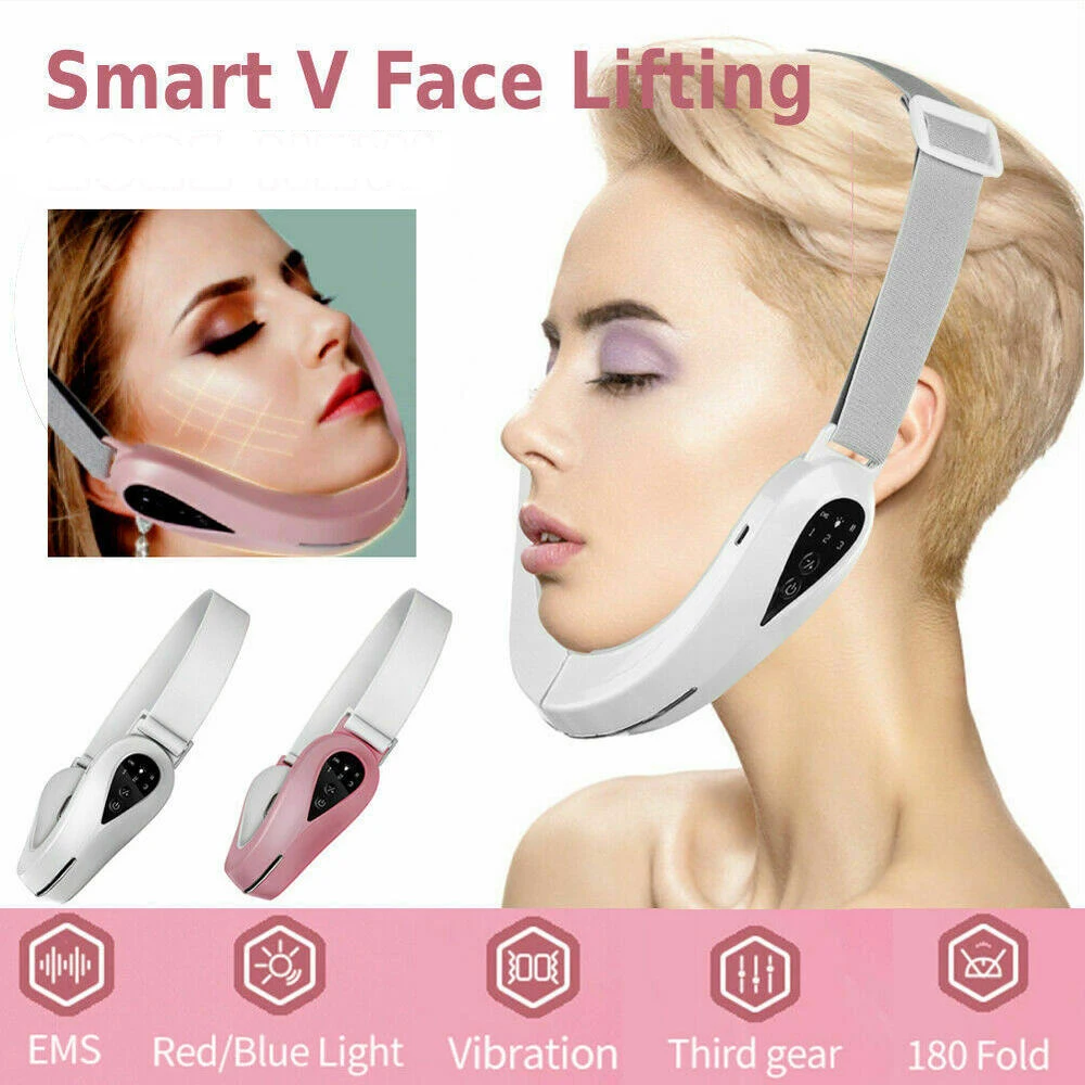 

Facial Lifting Massager Double Chin V Shape Lift Belt Red Blue Light Led Face Slimming Vibration Face Lift Devices Skin Care
