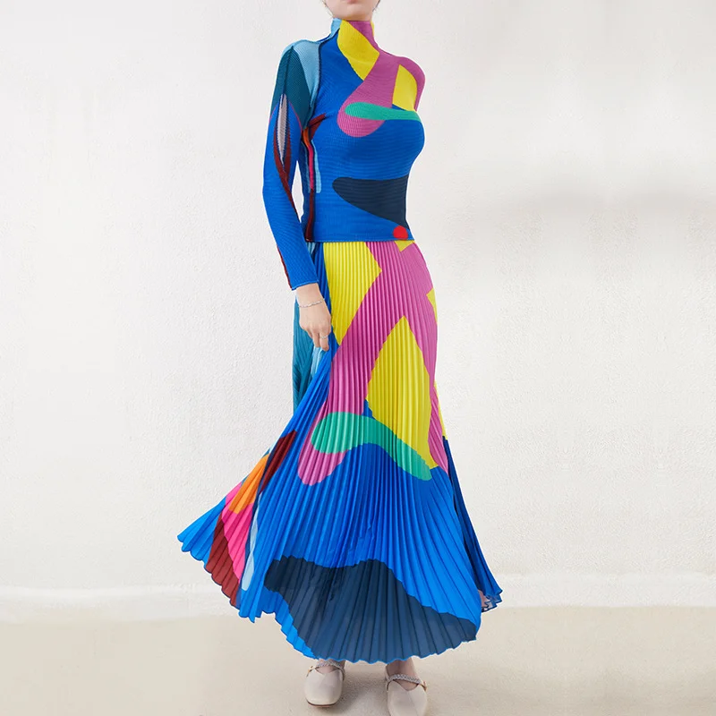 

Pleated Top Fashion Set Skirt for Women 2023 Autumn New Loose and Slim Fit Versatile Reducing Age Half Skirt Two Piece Set