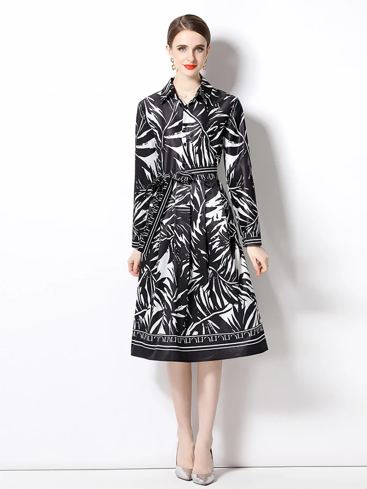 

Женское модельное однобортное платье-рубашка, винтажное офисное платье с длинным рукавом и цветочным принтом, платье на шнуровке с поясом для работы, лето N2046