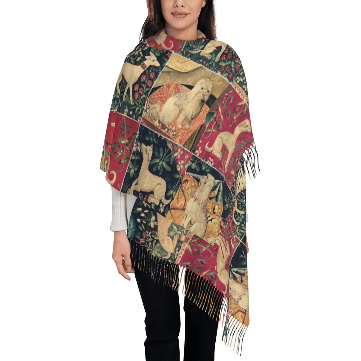 Шарф средневековый унисекс с принтом на осень/зиму