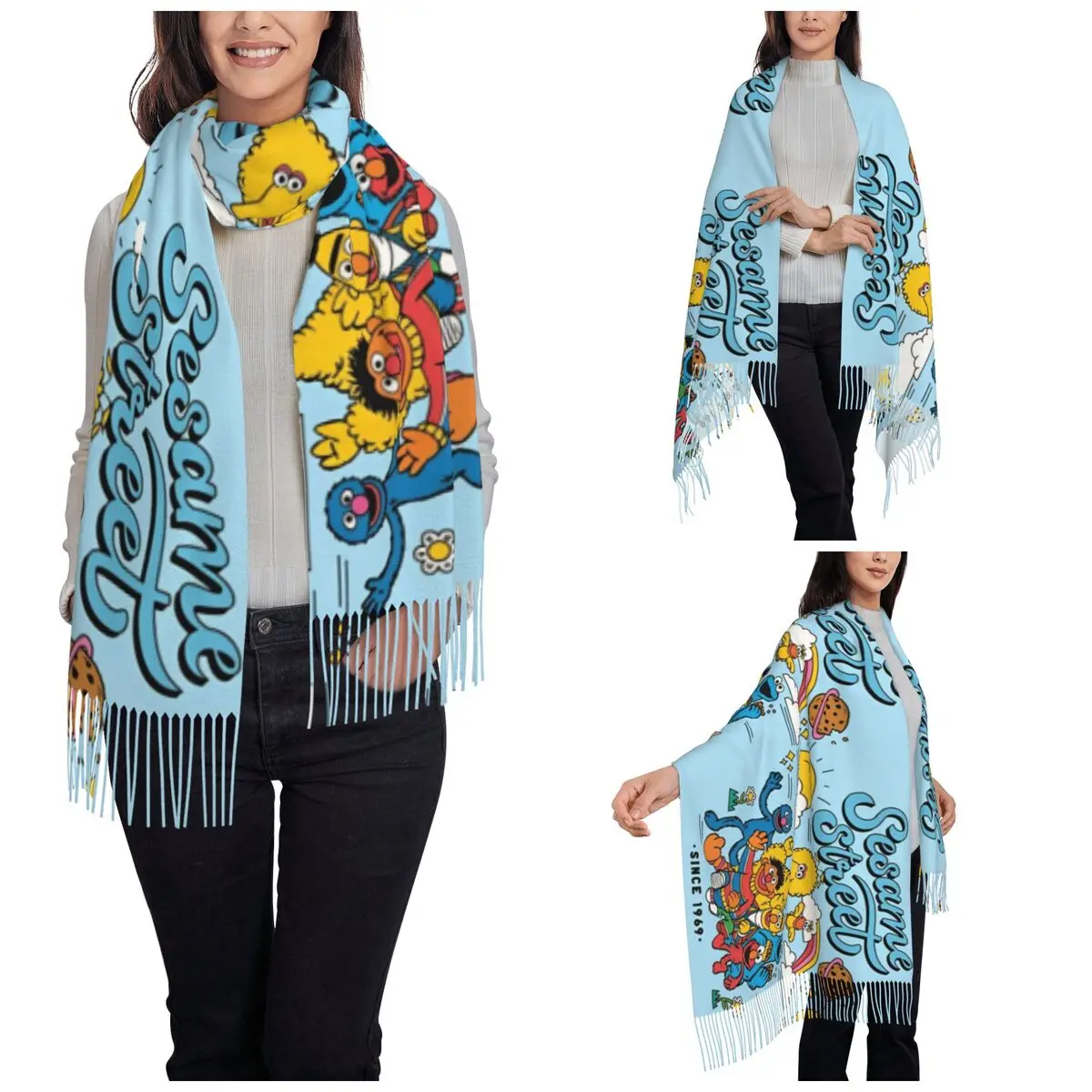 Групповая шаль с персонажами Улицы Сезам для женщин теплый большой мягкий шарф