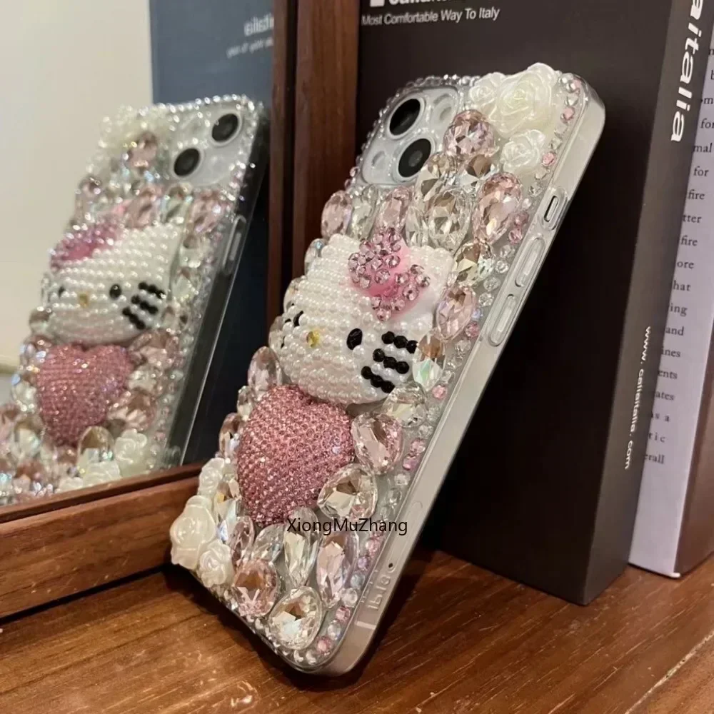 Чехол Sanrio Hello Kitty для Samsung S25 S24 S20 S22 S23 Ultra S21 Plus S10 с бриллиантовым сердечком и