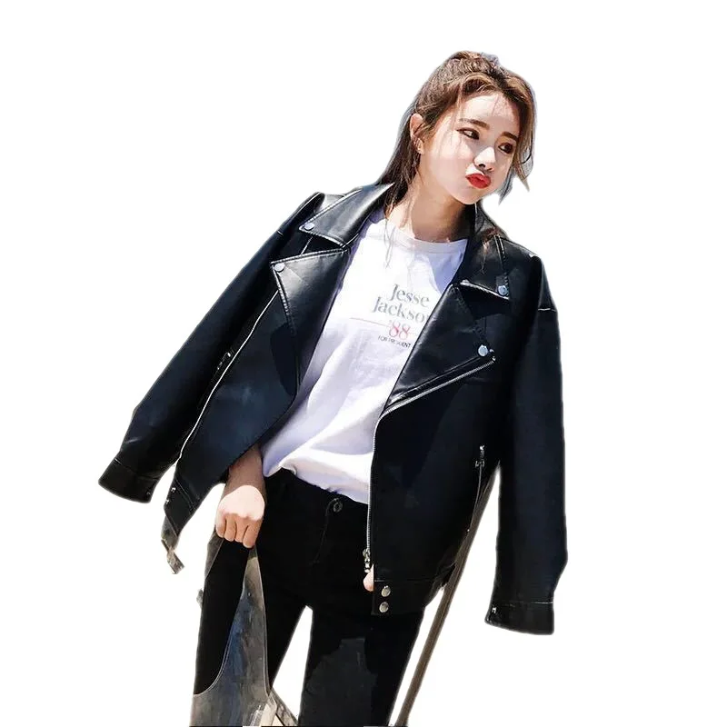 Leather Clothing Female Students Korean Fashion Loose Short Autumn  Winter Cool Girl Pu Coat Motorcycle Leather Jacket