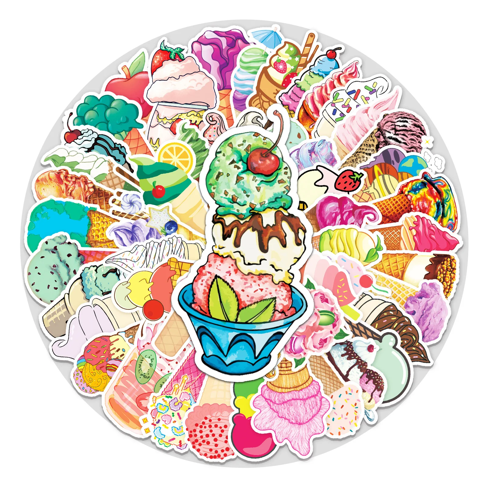 

50pcsINS Style Ice Cream Personality Cartoon Graffiti Stickers Scooter Luggage Notebook DIY Decoration Kids Stickers