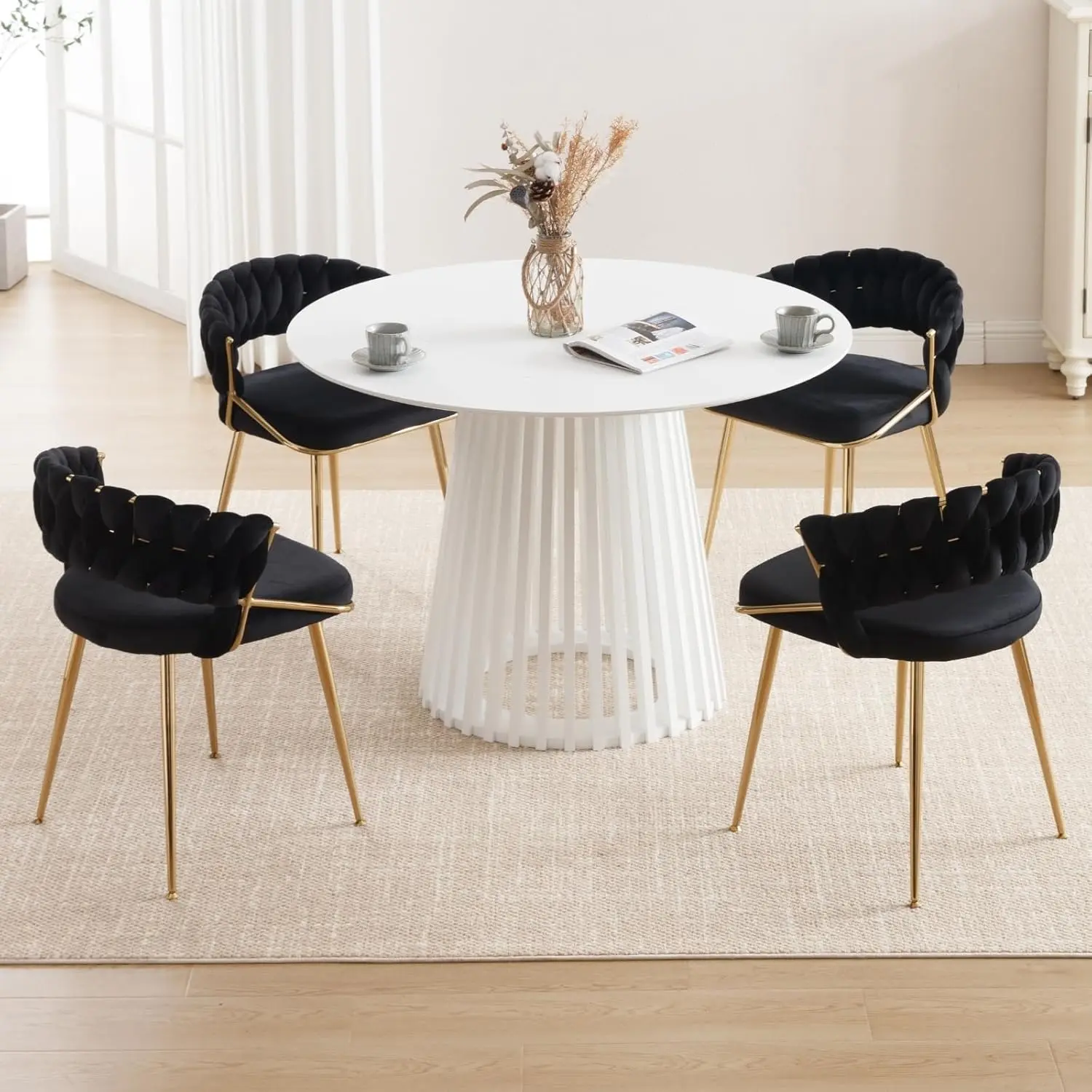 Черные бархатные обеденные стулья набор из 2 тканых стульев для столовой с