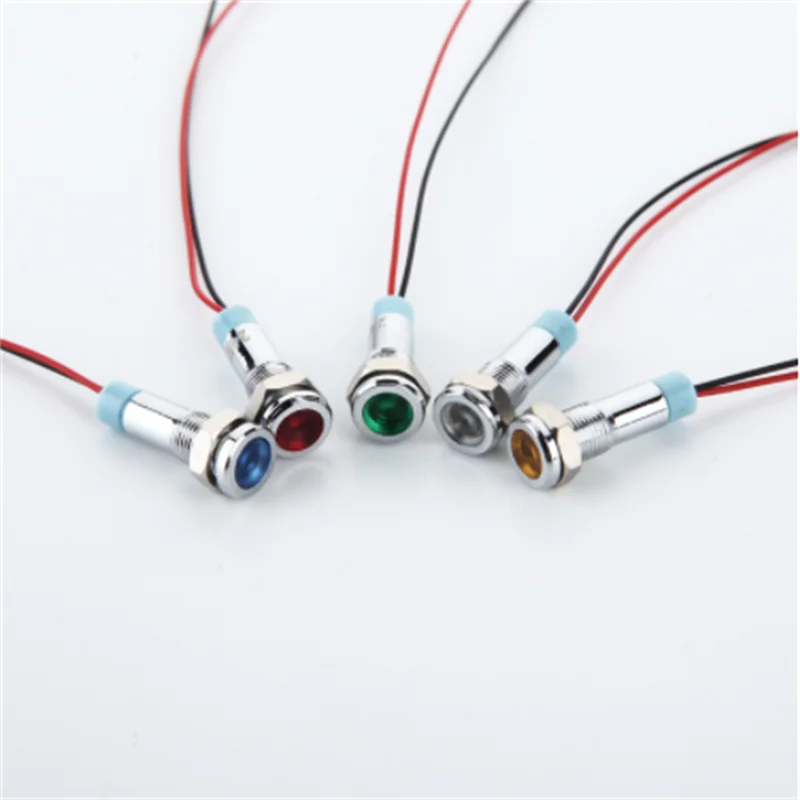 10pcs LED Metal Indicator light 6mm waterproof Signal lamp 6v with wire red yellow blue green white 6mm